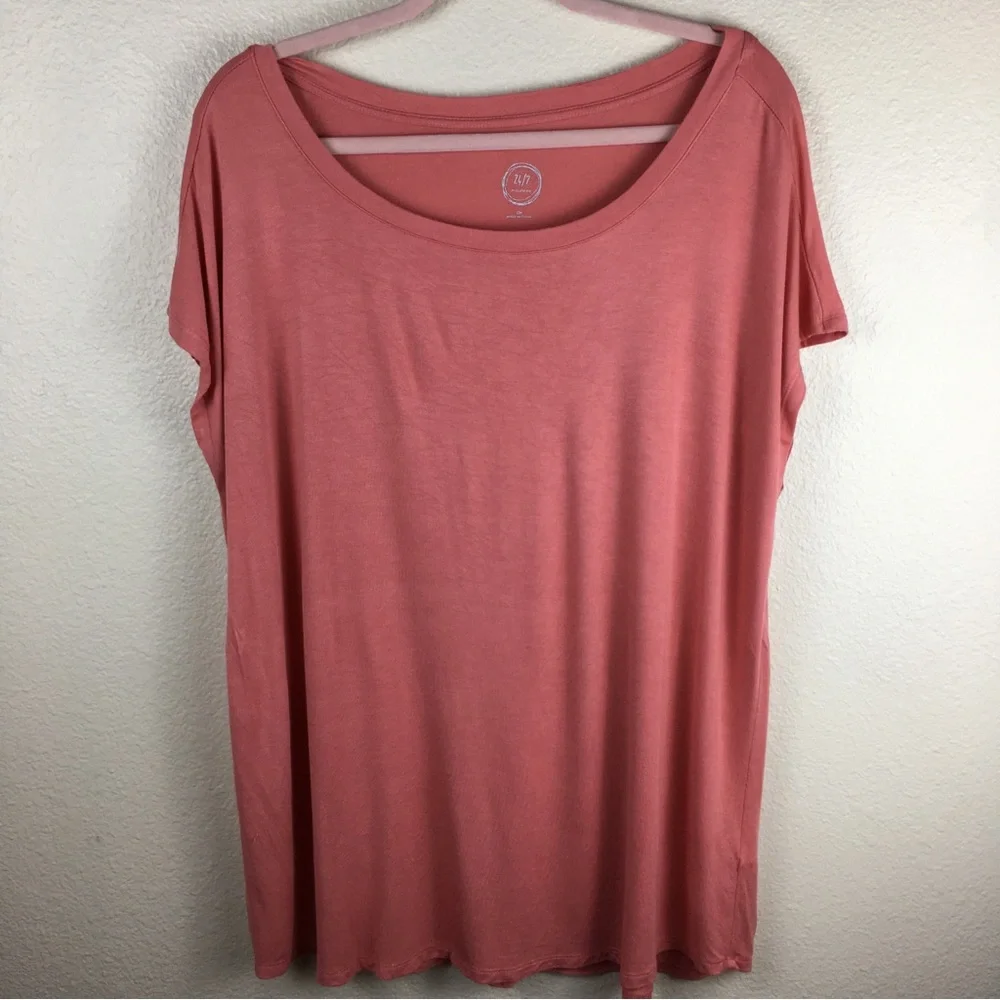 Maurices Women's 24/7 Peach Short Sleeve Tee Size OX With Old Navy Floral Scarf - Picture 3 of 12